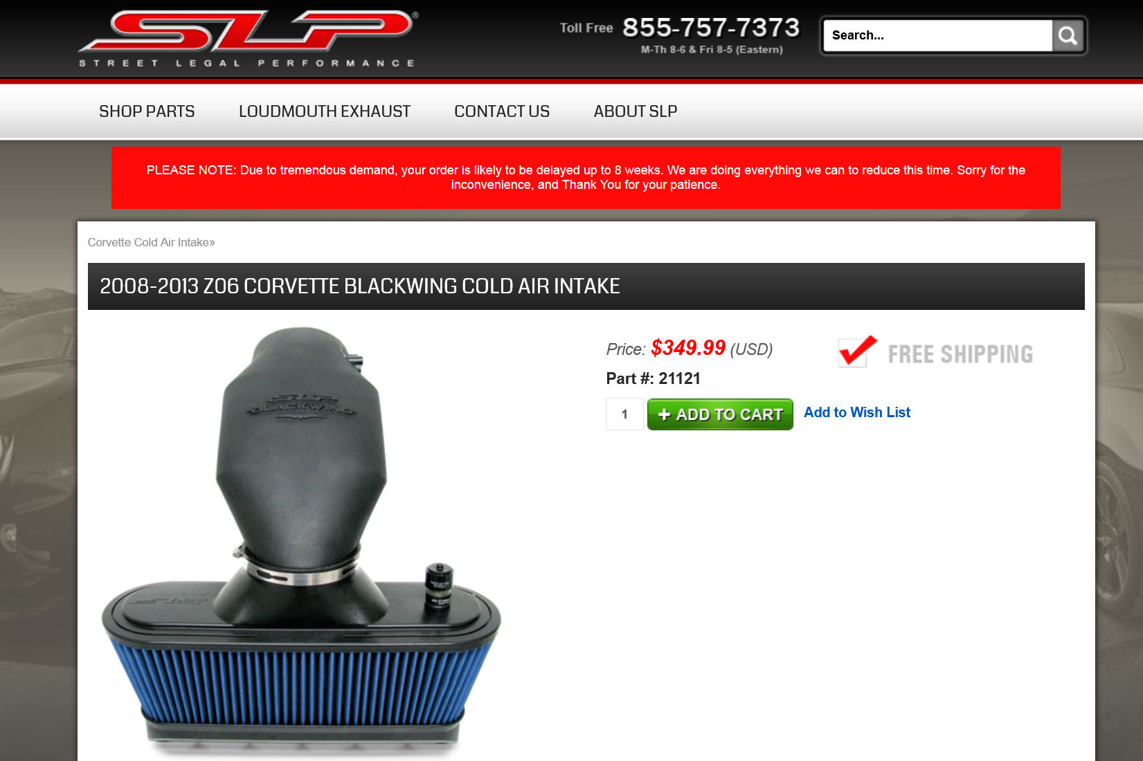 SLP Blackwing Cold Air Intake - 2008-13 C6 Corvette LS3 / LS7