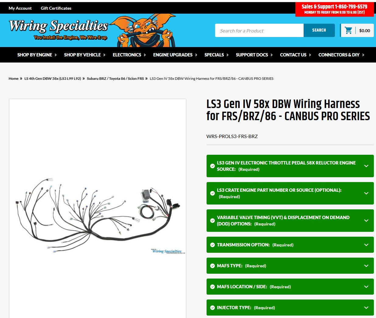 Wiring Specialties LS3 Gen IV 58x DBW Wiring Harness for FRS/BRZ/86 - CANBUS PRO SERIES