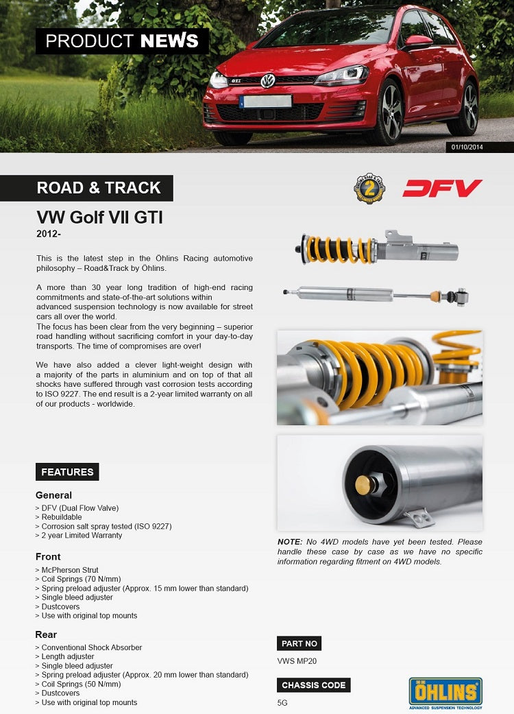 Ohlins Road & Track kit for VW MkVII Golf/GTI (2012-18) [VWS Ohlins Road & Track kit for VW MkVII Golf/GTI (2012-18) [VWS